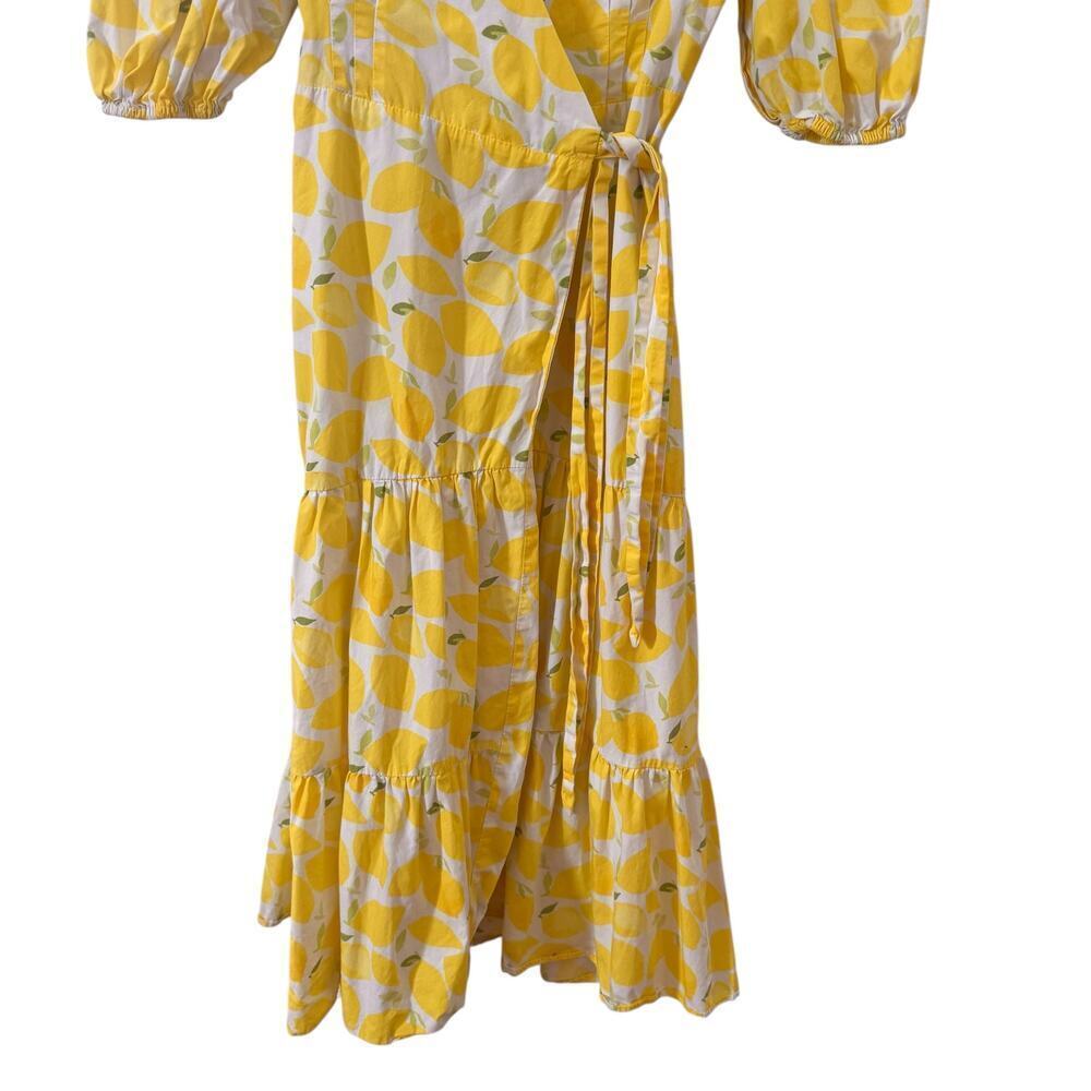 Anthropologie Hutch Tiered Wrap Midi Dress Lemon Yellow Size Medium - Picture 8 of 13